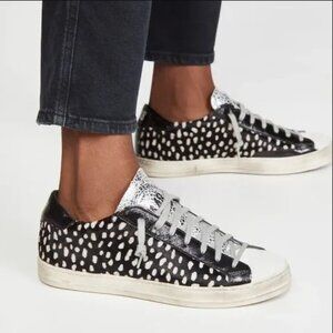 P448 John Calf Hair Spotted Cowiena Sneaker Black White Leather EU 40 US 9.5 10